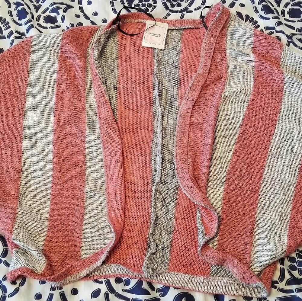 striped crochet open shrug